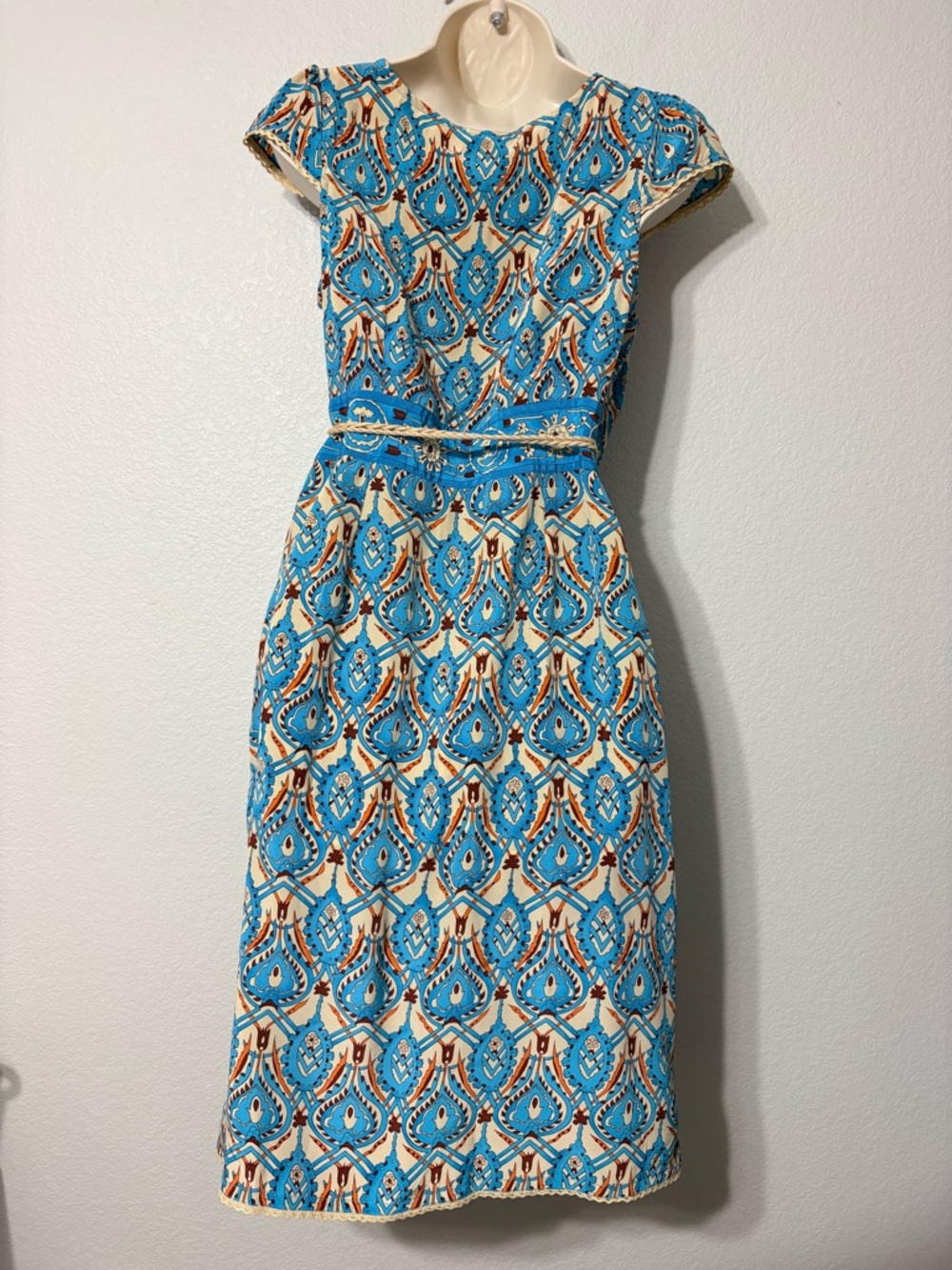 Plenty by Tracy Reese  Silk Turquoise Printed V-Neck Midi Wrap Dress w Rope Tie - Picture 6 of 15